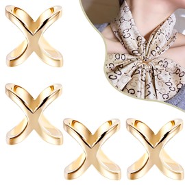 Pack of 4 Scarf Buckle X Shaped Jewellery Accessories, Golden Scarf Buckle and Alloy Scarf Clips, X Shaped Scarf Rings, Neckerchief Clips Metal, Simple Silk Scarf Closure for Stylish Women