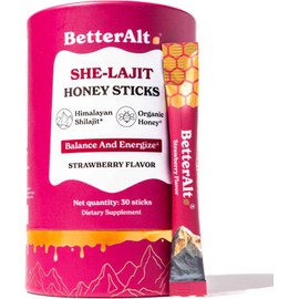 BetterAlt SHE-Lajit Strawberry Honeysticks|Shilajit for Women with Shatavari & Saffron for hormonal Balance & Energy Boost|Tasty Shilajit Honeysticks with Goodness of Pure Himalayan Shilajit|30 Sticks