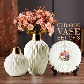 TaoTaoChong White Ceramic Vase Set of 3, Handmade Decorative Home Accessories Flower Vases for Centerpieces Living Room Farmhouse Table Boho Décor