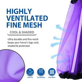CareMaster Universal Size Horse Leggings Fine Mesh Horse Fly Boots Greatly Reduce Stomping Breathable Horse Boots Leg Wraps (Set of 4) Purple