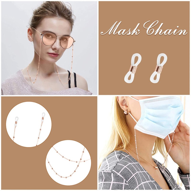 AOBOCO Rose Gold Glasses Chain for Women Sterling Silver, Sunglass