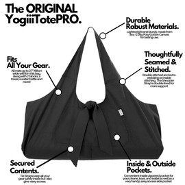 Yogiii Yoga Mat Bag | The ORIGINAL - Now Improved - YogiiiTotePRO | Large Yoga Mat Bag or Yoga Mat Carrier with Side Pocket | Yoga Bag Fits Most Size Mats (Obsidian Black)