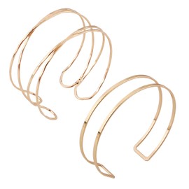 2pcs Gold Arm Cuffs, Arm Cuff Upper Arm Bracelet Gold Cuff Arm Cuff Upper Arm Bracelet Sets Stackable Geometric Jewelry Gold Arm Band Upper Arm Cuff for Women Men