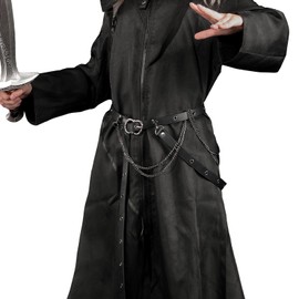 HiiFeuer - Cinturón de cadena de metal de piel sintética medieval, clásico, ajustable, delgado, para mujer, cinturón retro ajustado para vestidos, Negro B, 57.09 inch