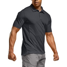 CQR Men's Polo Shirts, Tactical Short Sleeve Golf Performance Shirts, Lightweight Dry Fit UPF 50+ Pique, Frost Essential Charcoal, Large Tall