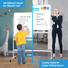 MaxGear Premium Large Rolling Whiteboard on Wheels, 48" x 32" Double-Sided Magnetic Dry Erase Board, Mobile White Board with Stand, Reversible Whiteboard for School