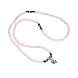 KYEYGWO Clover Crystal Beads Bracelet for Unisex, Buddhist Necklaces, Chakra Bracelets, Gemstone Wrap Bracelet, Lucky Charm, Pearl Necklaces, Blessing Jewellery, Rose Quartz Black Agate amethyst, rose