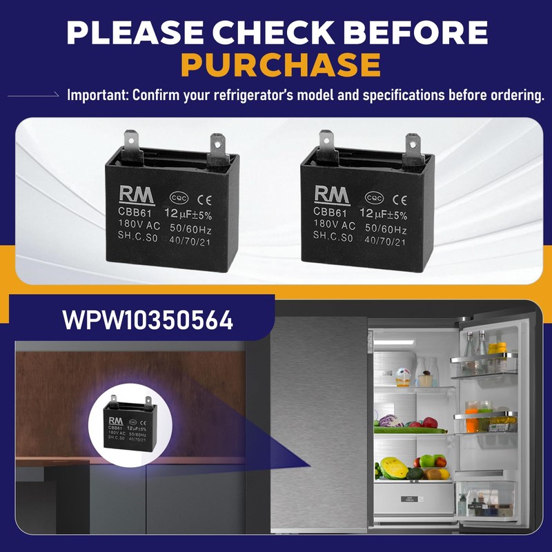 2-Pack WPW10350564 Refrigerator Capacitor Compatible with Whirlpool W10350564, Replaces PS11753490