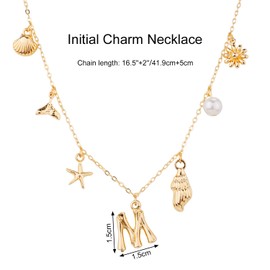 Mikovivi Initial Charm Necklace for Women, Gold Shell Letter Necklaces Seashell Starfish A-Z Alphabet Pendant Necklace Boho Summer Beach jewelry Gift for Girls Teens (M)