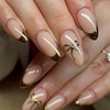 Gold French Tip Press on Nails Almond Fake Nails Medium