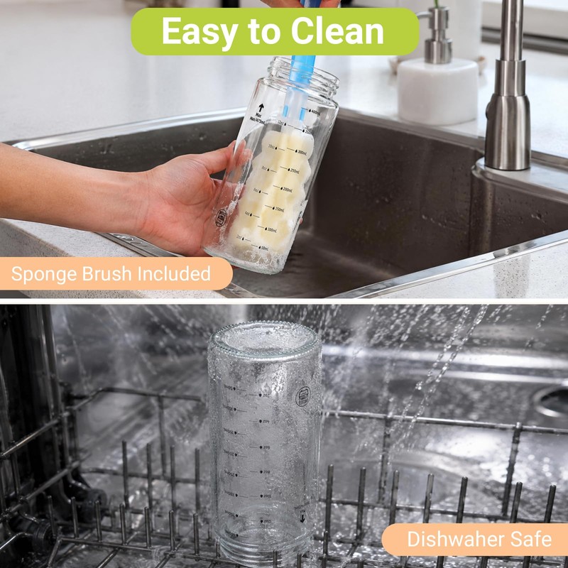 16oz Reusable Glass Juice Bottles with Lids, Wide Mouth, BPA-Free
