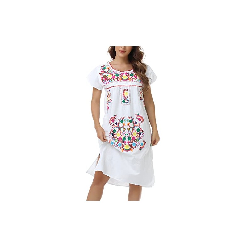 YZXDORWJ Women Mexican Embroidered Dress Ruffle Collar Sleeveless (M, 626W)