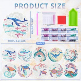 EWJRNSF 10 PCS Diamond Art Coasters Kit, Small Diamond Painting Coasters, Fall Diamond Art Kits for Adults Beginners, Arts and Crafts Supplies Item Sets with Holder Ocean