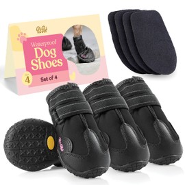 Waterproof Dog Shoes - Stylish Designed Shoes for Dogs - Dog Boots with Non-Slip Rubber Bottom Protects Paw from Hot or Cold Pavement, Dog Booties with Reflective Straps for Dogs Safety, Puppy Shoes.