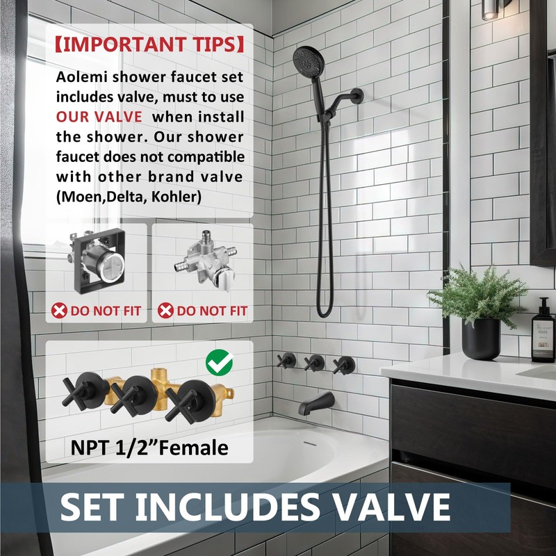 Aolemi 3 Handles Tub Shower Faucet Set with Valve Bathtub