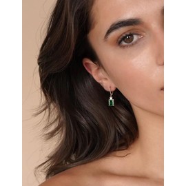 Starchenie Women's Dangle Earrings Sterling Silver Leverback Earrings Princess Brilliant Cut Created Emerald Jewelry