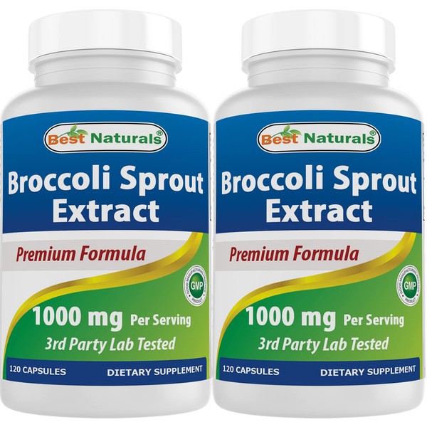 Best Naturals Broccoli Sprout Extract 1000mg per Serving - 120 Capsules (Pack of 2)