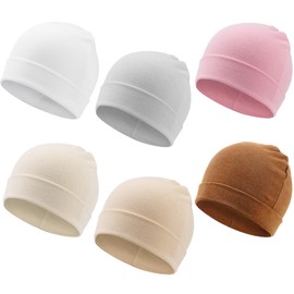 DRESHOW 6 Pieces Newborn Baby Hat Unisex Hat Toddler Hat Children Soft Cute Knitted Hat Warm Hospital Baby Hat for Boys and Girls 0-6 Months, 6 pack flat hat 35a-10