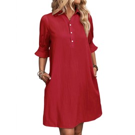 FENSACE Red Dresses for Women Casual Business Summer Graduation Dress 2025 Cute Linen Ladies Dresses