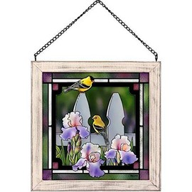 Wild Wings 5386497319 Stained Glass Art, 9-inch Height (Picket Fence Goldfinches)