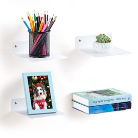 ELSKER&HOME Small Floating Shelf Set of 4 Pack White, Metal Floating Book Shelves for Wall Mounted,Invisible Bookshelves Suitable for Kids Room, Office, Study Room