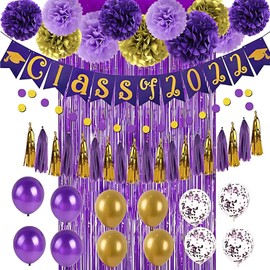 BRZIKWT 12 Pcs Purple Gold Tissue Paper Pom Poms for Party Ceiling Wall Hanging Tissue Flowers Decorations (10 & 12 inch)
