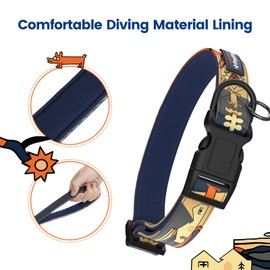 PawView Dog Collar and Leash Set with Smart ID Tag – Adjustable Soft Padded Heavy Duty Comfortable Collar and Leash Set with Cute Pop Art Doodle Design for Small Medium Large Dogs (Dark Blue, Medium)