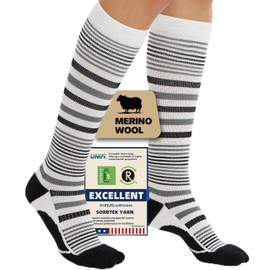 Iambamboo Merino Wool Compression Socks for Women Men, 15-20 mmHg Graduated, Soft & Breathable for Nurses, Running Athletic, Travel, Pregnancy S/M (Black&White&Gray)