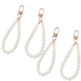 4 Pcs Faux Pearl Keychain Beaded Lanyard Wrist Strap Wristlet Key Ring Wristlet Bracelet Strap Charm Purse Lanyard Strap