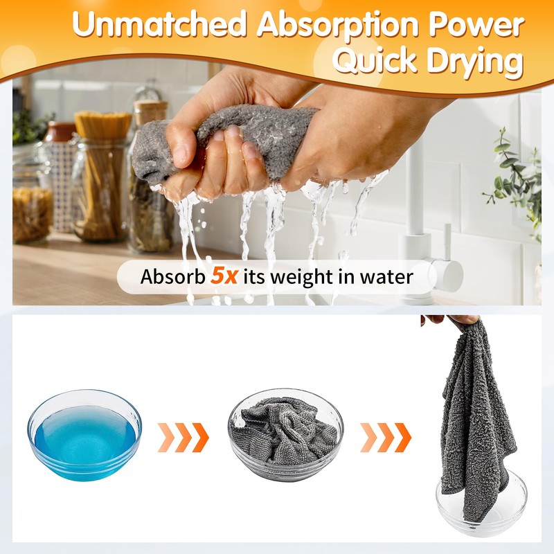 FIXSMITH Microfiber Cleaning Cloth -Pack of 8, Highly Absorbent Cleaning