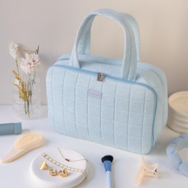 Flamingueo Hanging Toiletry Bag – Terry Women's Toiletry Bag, Makeup Organizer, Makeup Case, Travel Bag, Large Toiletry Bag, Makeup Bag, blue