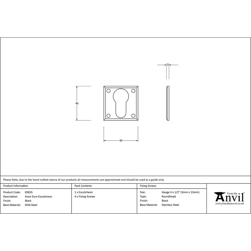 From The Anvil Black Avon Euro Escutcheon