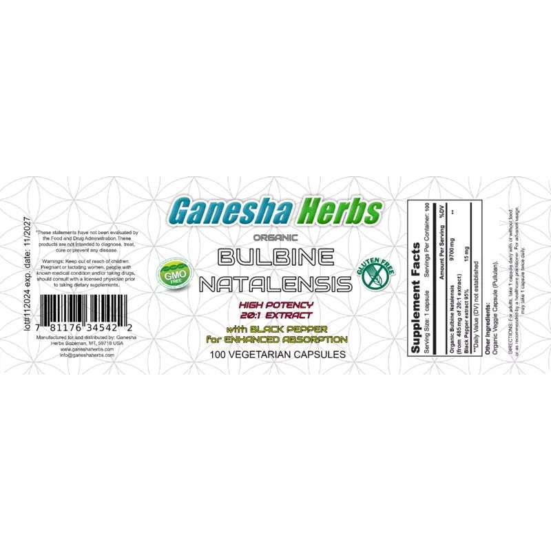 GANESHA HERBS ORGANIC BULBINE NATALENSIS HIGH POTENCY 20:1 EXTRACT 200