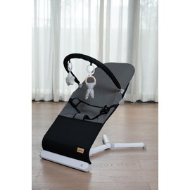 LADIDA Baby Bouncer 0-12 Months | Portable & Foldable with Ultra-Soft Cotton | 3-Point Safety Harness + 2 Recline Positions | Built-in Music & Detachable Toy Bar (Black)