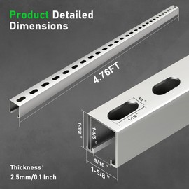 Galvanized Steel Strut Channel, 1-5/8", Strut Trolley Track 4.76FT, 12 Gauge U Channel for Electric Conduits,Ceiling Grilles,Lifting,Cable Trays,Steel Strut Channel,2 Pack