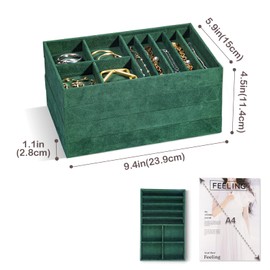ProCase Stackable Jewelry Organizer Trays for Drawers, Jewelry Drawer Inserts Container Display Case Storage for Earring Necklace Rings Bracelet with Removable Dividers -4 Layers, Green