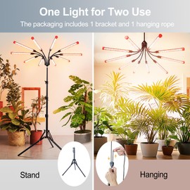 10-Head Stand & Hanging Grow Lights for Indoor Plants, FECiDA 2025 90W LED Plant Grow Light for Houseplants, Bonsai Plant, Full Spectrum Growing Lamp with 4,8,12 Hr Timer and 360° Gooseneck