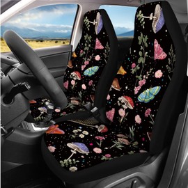 DBBXHZJY 14 Pcs Mushroom Car Seat Cover Set for Women,Auto Steering Wheel Cover Armrest Cushion Protector Seat Belt Covers,Mushroom Butterfly Car Accessories Set Unverisal Fit Cars SUV Turcks