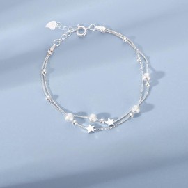 Pulsera de Plata 925 para Mujer con Exquisita Caja de Joyería, Delicada Pulsera Ajustable con Cadena de Plata para Mujer, Moda Sencilla Regalos para Mujer Cumpleaños Boda Día de San Valentín