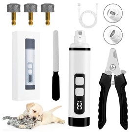 Aomig Claw Grinder for Dogs, 6 Pieces, Claw Scissors, Cats, 2 Speeds, Electric Dog Claw Cutter with Replacement Scrubbing Head, LED Digital Display, Quiet Nail Scissors, Electric Nail File (A)