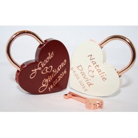 Love Lock Heart Red/Rose Gold with Engraving of Your Choice Large 60 x 45 mm