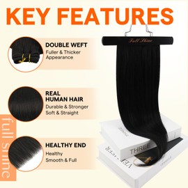 Full Shine Natural Black Weft Hair Extensions Human Hair Sew In Human Hair Extensions Full Head Black Weft Straight Human Hair Bundles Sew In Extensions For Women 18Inch 105G
