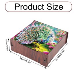 DIY Diamond Art Storage Box, Peacock Design Wooden Diamond Painting Organizer with Flip-Top Lid and 4 Divided Compartments, for Craft, Jewelry, and Desktop Storage, Table Decoration Gift Accessories