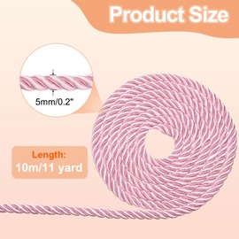 uxcell Twisted Cord Trim, 5mm/11 Yard Trim Cord Rope 3-Ply Polyester Silk Twine Braided Rope for Home Decor Graduation, Light Pink