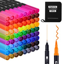 Tongfushop 72 Colors Dual Tips Brush Pens, Fine Felt Tip Watercolor Paint Markers, Water-Based Coloring Art Marker for Adult Painting, Lettering, Card Making, Painting, Sketching, Bullet Journal