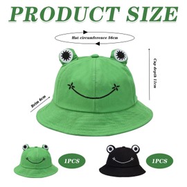Pack of 2 Frog Hat, Cartoon Animal Hat, Sun Hat, Cute Bucket Hat, Fishing Hat, Foldable Outdoor Hat, Women's Sun Hat, Green