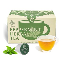 Johou Peppermint Herbal Tea Pods, Specially Ground Pure herb, Full-Flavor, Compatible with All K-Cup Brewers & Keurig 2.0, 24 pods, Caffeine Free Sleep time Tea, Made in Taiwan