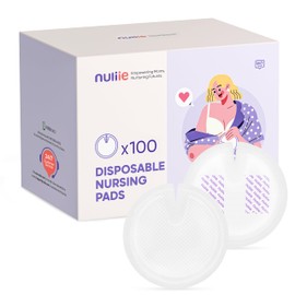 Nuliie Stay Dry Disposable Nursing Pads, Super Absorbent & Ultra-Thin Breast Pads for Breastfeeding, Soft, Breathable & Leakproof, Individually Wrapped, 100 Count