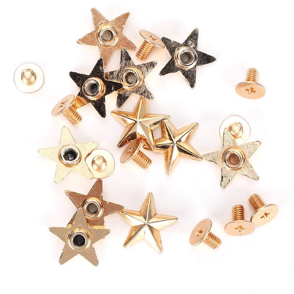 Set of 50 Star Studs, 14 mm Chicago Screws Rivet Studs for DIY Clothing Shoes Purse Decoration (Golden)