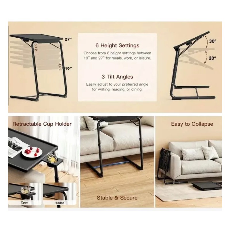 Table Portable & Foldable Comfortable Adjustable TV Tray Table Stand